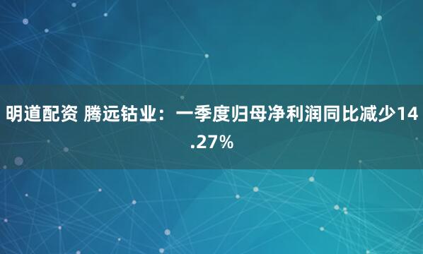 明道配资 腾远钴业：一季度归母净利润同比减少14.27%